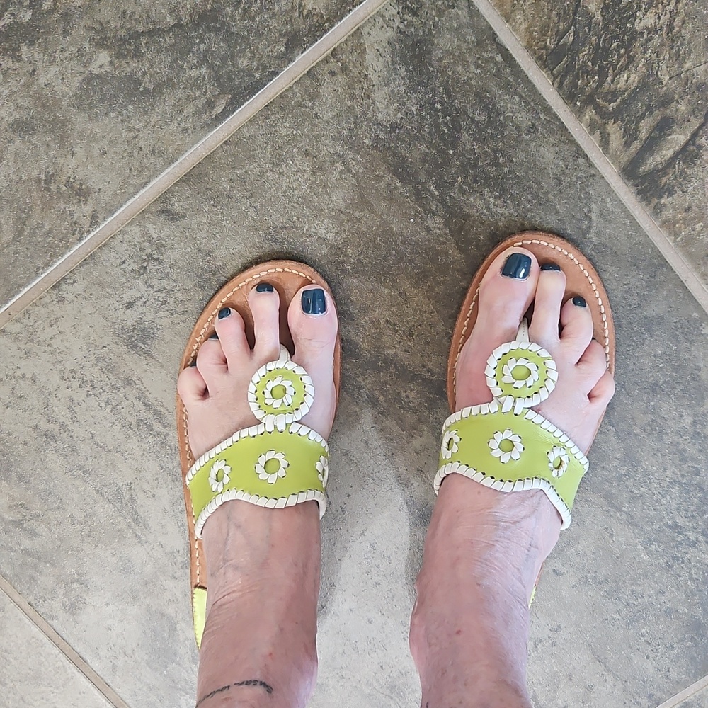 Jack Rogers Lime Green Leather Slide Sandals
